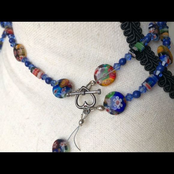 UPDATED: Millefiori (as is) glass bead double strand with heart pendant - Picture 4 of 7